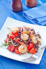 Image showing fried rice with shrimps and vegetables