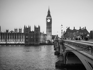 Image showing Black and white Houses of Parliament in London
