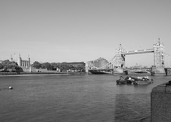 Image showing Black and white Tower Bridge in London