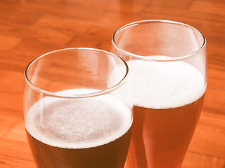 Image showing Retro looking Two glasses of German beer