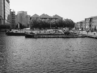 Image showing Black and white West India Quay in London