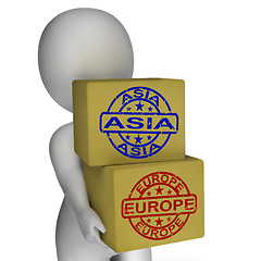 Image showing Europe Asia Import And Export Boxes Mean International Trade