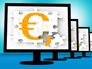 Image showing Euro Symbol On Monitors Showing Europe Profits