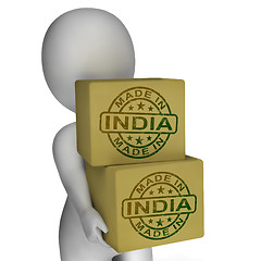 Image showing Made In India Stamp On Boxes Shows Indian Products