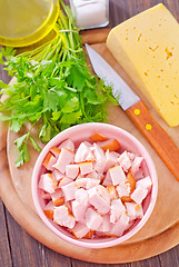 Image showing ingredients for salad, chicken and cheese