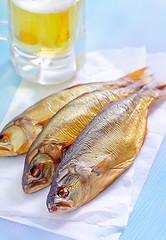 Image showing smoked fish with beer