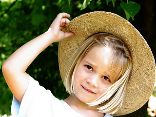 Image showing girl with straw hat