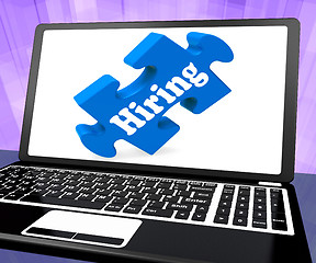 Image showing Hiring Laptop Message Shows Recruitment Online Hire Jobs