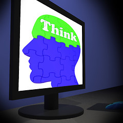 Image showing Think On Brain On Monitor Shows Human Solving