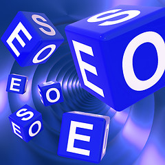 Image showing SEO Dice Background Shows Optimized Search Engine 