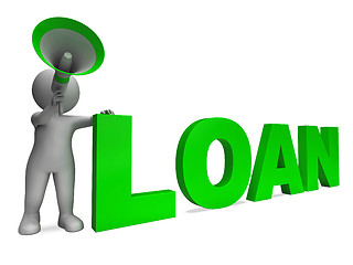 Image showing Loan Character Shows Bank Loans Mortgage Or Loaning