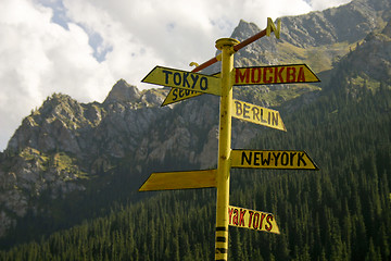 Image showing Signpost from metal. A rose of winds.