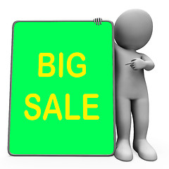 Image showing Big Sale Tablet Character Shows Promotional Savings Or Discounts