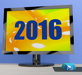 Image showing Two Thousand And Sixteen On Monitor Shows Year 2016