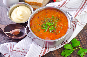 Image showing soup with meat and rice