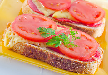 Image showing bread with cheese and tomato