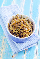 Image showing salad with kelp in blue bowl