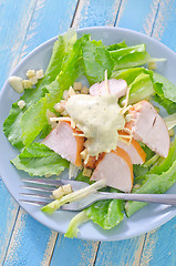 Image showing fresh salad with chicken and cheese