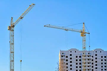 Image showing Cranes and building construction 