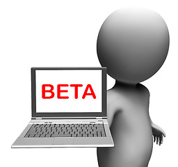 Image showing Beta Character Laptop Shows Online Trial Software Or Development