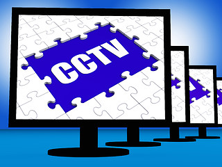 Image showing CCTV Monitor Shows Security Surveillance Protection Or Monitorin