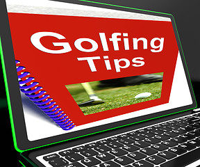 Image showing Golfing Tips On Laptop Shows Golfing Advices