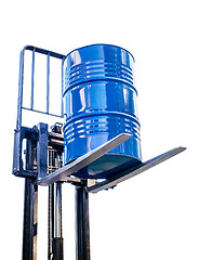 Image showing Metal barrel from the chemical industry on the fork truck