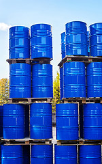 Image showing Drums of chemical production on a pallet in the storage of waste