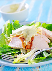 Image showing fresh salad with chicken and cheese