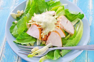 Image showing fresh salad with chicken and cheese