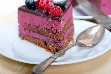 Image showing blueberry and raspberry cake mousse dessert