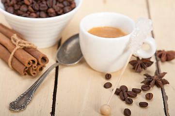 Image showing espresso coffee with sugar and spice