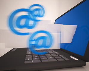 Image showing Mail Signs Leaving Laptop Shows Electronic Mails