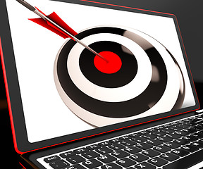 Image showing Dartboard On Laptop Shows Effectiveness