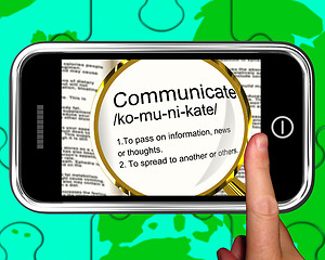 Image showing Communicate Definition On Smartphone Showing Online Chatting
