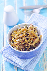 Image showing salad with kelp in blue bowl