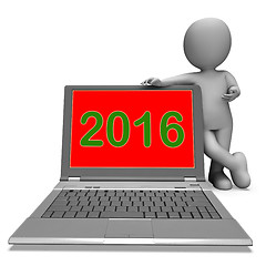 Image showing Two Thousand And Sixteen Character Laptop Shows Year 2016