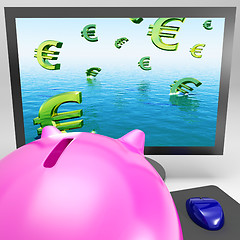 Image showing Euro Symbols Drowning On Monitor Shows European Depression