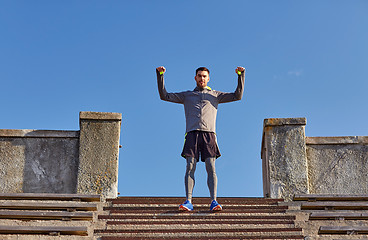 Image showing happy man on stadium stair