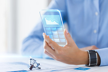 Image showing close up of woman with transparent smartphone