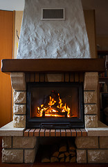 Image showing close up of burning fireplace at home