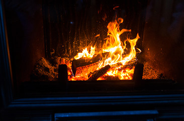 Image showing close up of burning fireplace at home