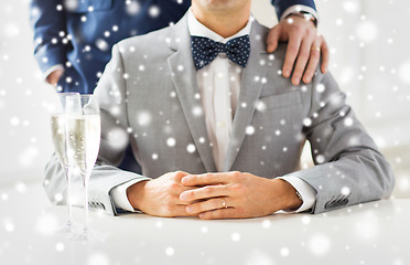 Image showing close up of male gay couple with champagne glasses