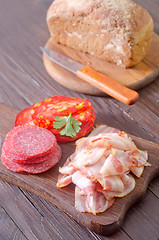 Image showing bread, salami and bacon