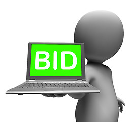 Image showing Bid Laptop Character Shows Bids Bidding Or Auction Online