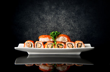 Image showing Sushi and rolls in plate