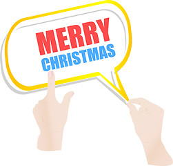 Image showing Hand drawn speech bubbles on Merry Christmas background. Vector illustration