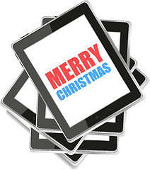 Image showing Vector illustration of a tablet pc icon with merry christmas words