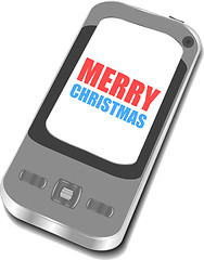 Image showing Smart phone with Merry Christmas greetings on the screen, Vector holiday card