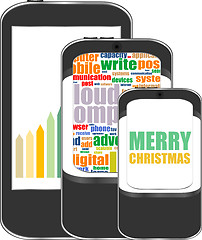Image showing Smart phone with Merry Christmas greetings on the screen, Vector holiday card